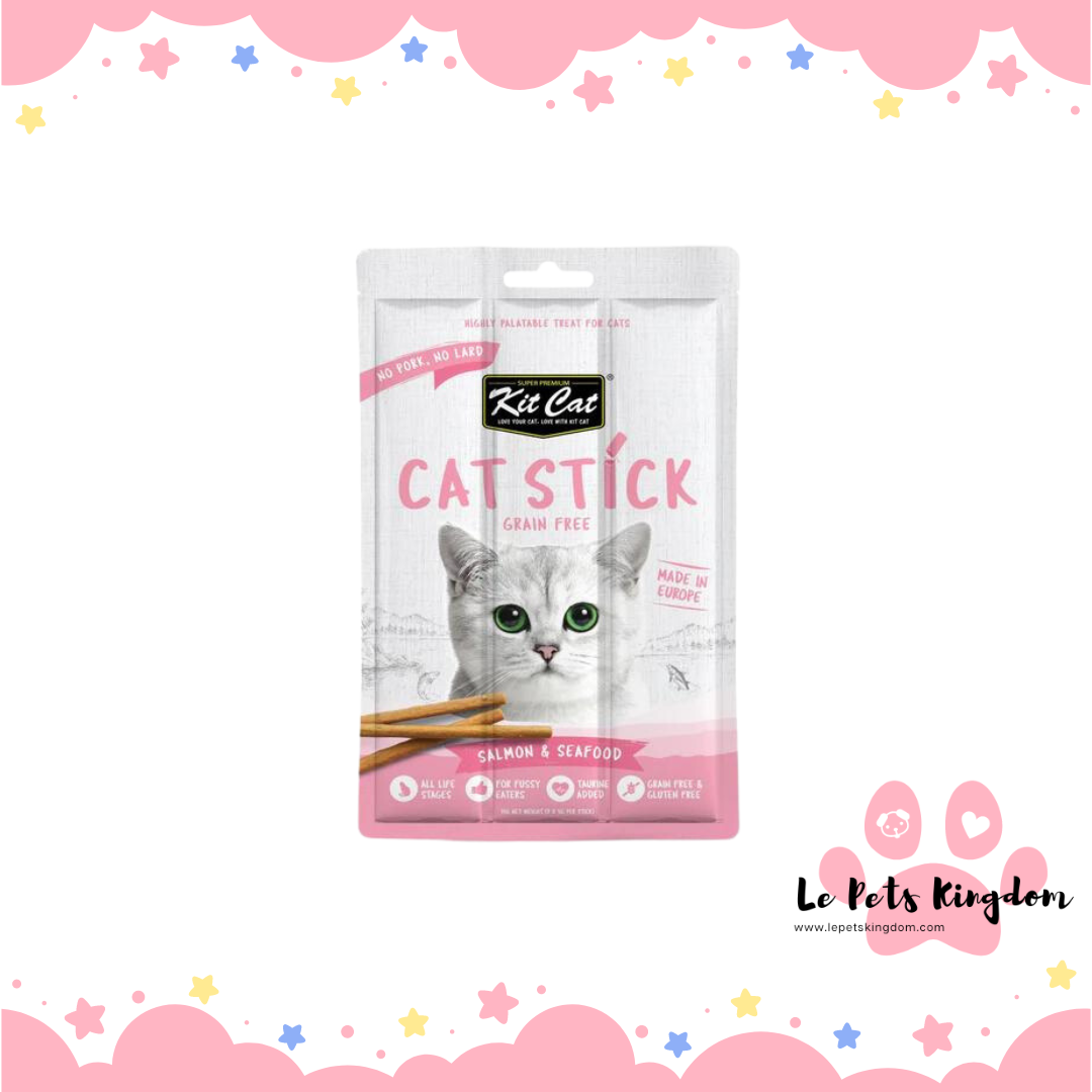 [BUNDLE OF 4] Kit Cat Cat Stick Salmon & Seafood Grain-Free Cat Treats 3pc