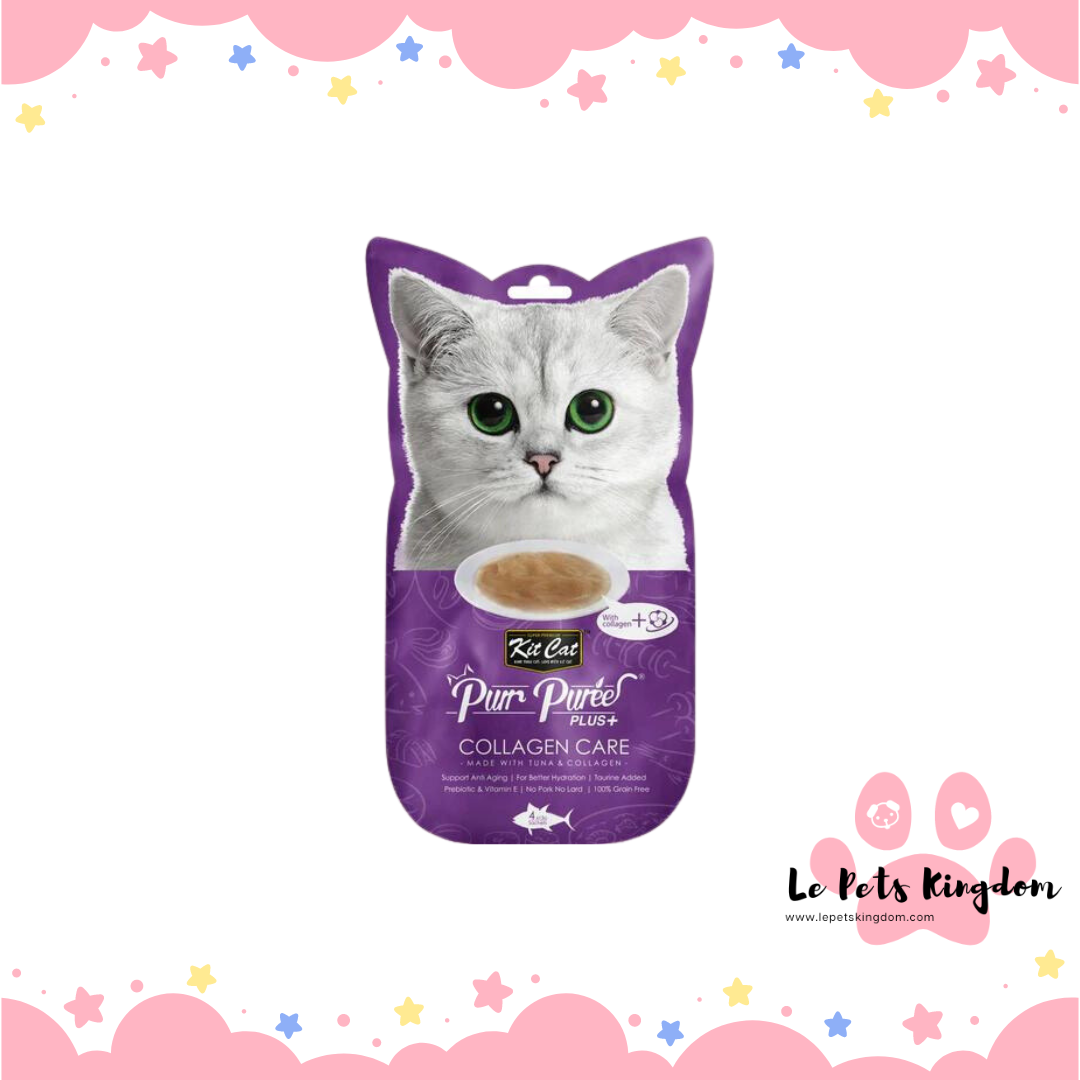 [BUNDLE OF 4] Kit Cat Purr Puree Plus+ Tuna Collagen Care Cat Treats 4x15g