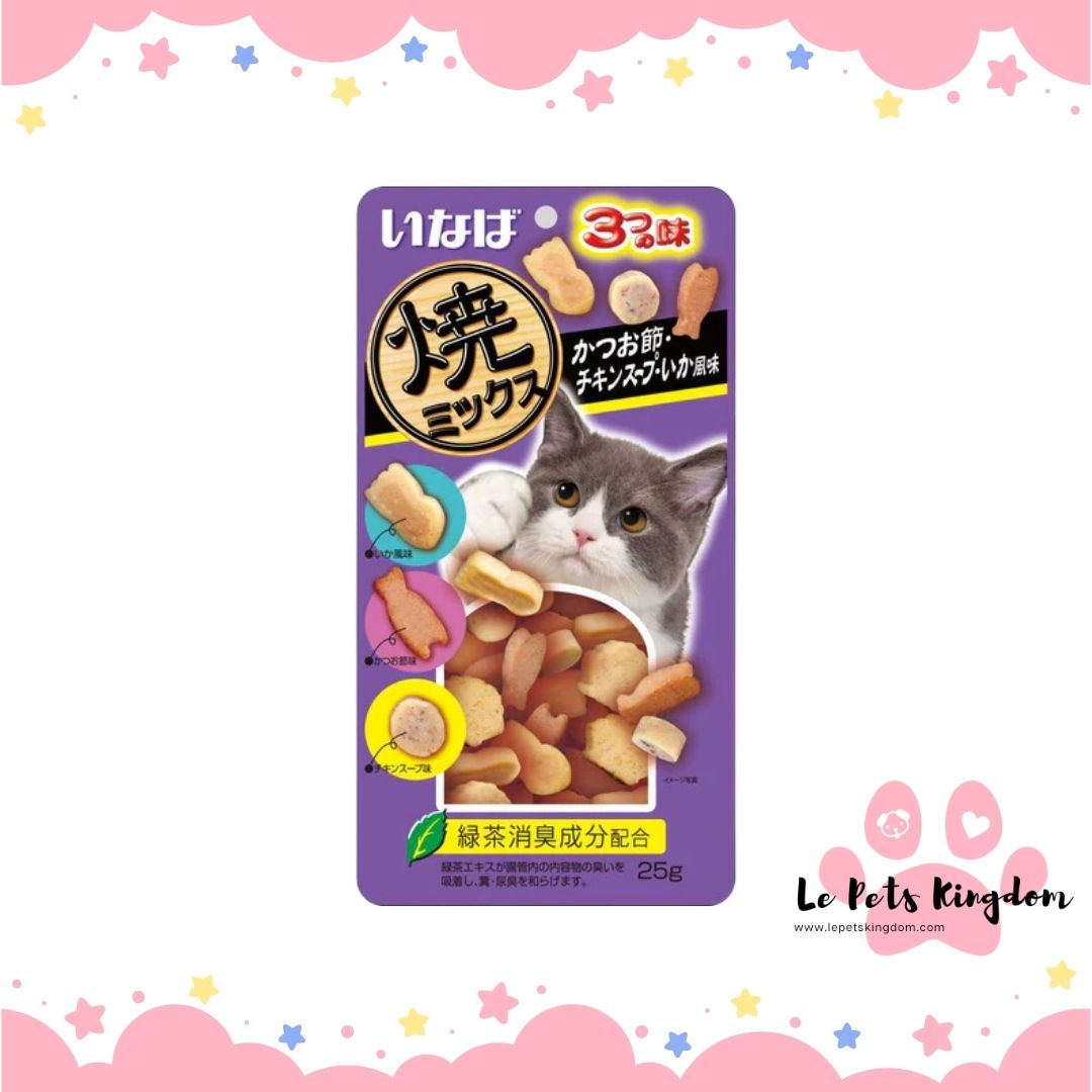 Ciao Soft Bits Mix Tuna & Chicken Fillet Dried Bonito, Chicken Soup & Squid Flavor Cat Treats 25g